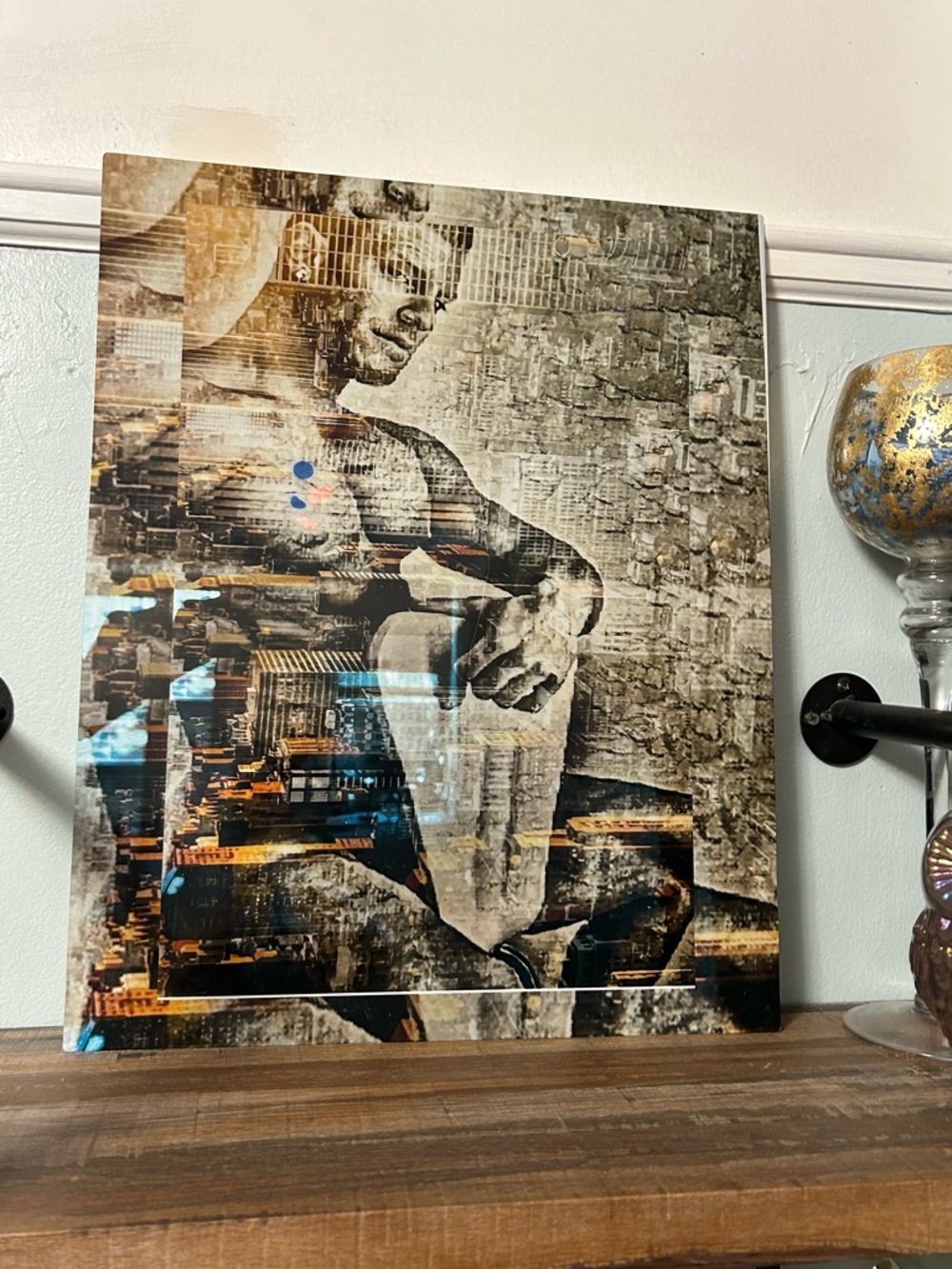 Modern Urban Athlete Wall Art - Black & Brown Tones done on aluminum canvas.